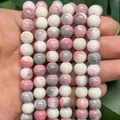 Round painted glass beads with pink and grey crackle marble pattern for DIY jewelry - 8mm / Pink Gray