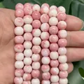 Pink and white marbled porcelain-painted glass beads for DIY bracelet making - 8mm / Pink & White