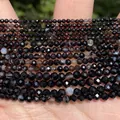 Faceted black natural stone beads for DIY jewelry making accessories - 2mm Approx 170 Pieces / Black Striped Agate