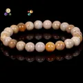 Natural stone beaded bracelet with earthy tones on black reflection - Chrysanthemum Agate (B0100) / 19cm 6mm / Chrysanthemum Agate