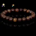 Natural brown stone beaded bracelet with glossy finish on reflective black background - Bronze Grey Stone (B0100) / 19cm 6mm