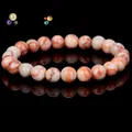 Handmade natural stone beaded bracelet with red marbled pattern for men and women jewelry - Red Network Stone / 19cm 6mm
