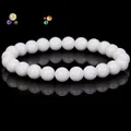 Elegant white natural stone beaded bracelet for men and women minimalist design - Polished White Stone / 19cm 6mm