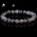 Unisex natural stone bracelet featuring grey beads with black veins on black background - Black Dragon Vein (B0100) / 19cm 6mm