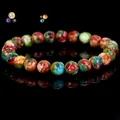Polished multi-colored imperial jasper stone beaded bracelet for men and women - Colorful Imperial Jasper (B0100) / 19cm 6mm
