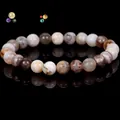Natural stone bead bracelet featuring multicolor agate gems on black background - Bamboo Leaf Agate (B0100) / 19cm 6mm