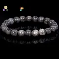 Elegant grey natural stone beaded bracelet for men and women with a polished glossy finish - Labradorite (B0100) / 19cm 6mm