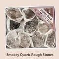 Detailed view of several raw smoky quartz crystals neatly arranged in a white gift box - Smokey Quartz Raw Stone (GN617) / One Boxed