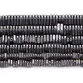 Close-up view of metallic black natural hematite triangle spacer beads for DIY jewelry making - 3x1mm(Approx 380 Pcs) / Metallic Black