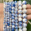 Detailed view of blue and white marble pattern Persian jade round beads - 4mm / Blue and White Persian Jade