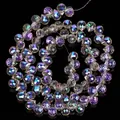 Detailed view of 6mm faceted iridescent crystal water drop beads with magenta and green tones - Strawberry Crystal Style (s3847-02) / 88 Pieces/Pack / Rose Red And Green (6mm)
