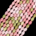 Premium multicolor rice-shaped chalcedony stone beads for DIY jewelry accessories - Morganite Chalcedony (s3765) / 30 Pieces/Pack (8x12mm) / Pink Green Mix