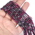 Macro detail of 4mm faceted natural stone disc beads for DIY bracelet crafting projects - 1 Strand Approx 98 Beads (4mm) / Ruby Zoisite