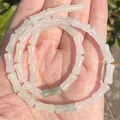 Close-up of 5x12mm natural bamboo joint jade beads, semi-transparent white and green - One Strand Approx 31 Pieces (5x12mm) / Tianshan Green