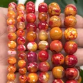 Tiger skin dragon vein fire agate beads for DIY jewelry making in vibrant red and orange - 6mm / Orange Red Dragon Vein Fire Agate