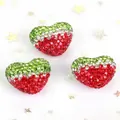 Close-up view of heart-shaped Shamballa beads with watermelon gradient rhinestone - 1 Piece/Pack (24x18mm) / Green and Red