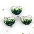 Detailed macro shot of gradient green and white heart-shaped rhinestone beads for DIY jewelry - 1 Piece/Pack (24x18mm) / Silver Green