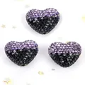 Macro detail of heart-shaped clay beads encrusted with purple and black rhinestones. - 1 Piece/Pack (24x18mm) / Purple Black