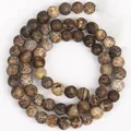 Macro detail of weathered brown dragon scale agate beads for DIY jewelry making and crafts - 6mm / Coffee