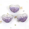 Macro view of gradient purple heart-shaped rhinestone disco beads for DIY jewelry crafts - 1 Piece/Pack (24x18mm) / White Purple