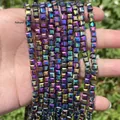 Close-up of faceted square iridescent glass beads for DIY jewelry making material - 1 Strand (Approx. 95 Pcs) / Multicolor