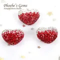 Close-up of red and silver heart-shaped Shamballa rhinestone beads for DIY - 1 Piece/Pack (24x18mm) / White Red