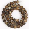 Macro view of green-brown weathered agate beads with dragon vein texture - 8mm / Coffee