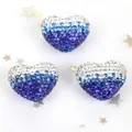 Detailed view of gradient blue heart-shaped Shamballa beads with shiny rhinestones - 1 Piece/Pack (24x18mm) / White Royal Blue