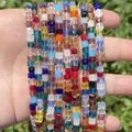 Close-up view of colorful faceted square crystal glass beads for DIY jewelry making - 1 Strand (Approx. 95 Pcs) / Multicolor