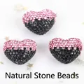 Macro detail of pink and black gradient rhinestone heart beads for DIY jewelry making. - 1 Piece/Pack (24x18mm) / Pink and Black