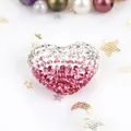 Close-up detail of gradient pink and white rhinestone encrusted heart-shaped bead charm - 1 Piece/Pack (24x18mm) / White Pink