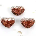 Macro view showing three heart-shaped gradient brown rhinestone Shamballa beads for DIY - 1 Piece/Pack (24x18mm) / White Brown
