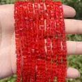 Close-up of faceted red cube crystal glass beads for DIY jewelry making accessories - 1 Strand (Approx. 95 Pcs) / Red