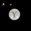Detail of round white mother of pearl bead with golden letter Y for DIY jewelry - Letter Y (s2256) / 10 Pieces 8x5mm