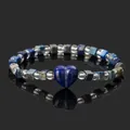 Handgemachtes Lapislazuli Herz-Perlenarmband mit Bergkristall-Zwischenstücken, schwarz - Herz / 18cm Length (4mm Faceted Beads) / Lapislazuli