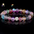 Braccialetto di perle di cristallo satinato multicolore con sfera in strass - 19cm 8mm Perlina di Zirconia Bianca Smerigliata / Multicolore