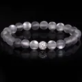 Eleganter Naturstein-Perlenarmband in Mattgrau mit einer zentralen Strass-Pavé-Perle - 19cm 8mm Weiße Zirkonia-Perle Matt / Schwarz und Grau