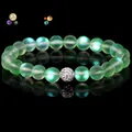 Mattgrünes Kristallperlenarmband mit funkelndem Strass-Akzent für Damen, elegant - 19cm 8mm Weiße Zirkonia-Perle Matt / Grün
