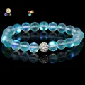 Elegantes mattblaues Perlenarmband mit einer funkelnden Kristall-Pavé-Akzentperle - 19cm 8mm Weiße Zirkonia-Perle Matt / Seeblau