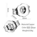 Detailed macro view showing dimensions of copper butterfly earring backs in 925 silver - Plain Butterfly Style (S143S144) / 1 Piece / Silver