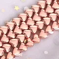 High gloss rose gold electroplated heart-shaped hematite beads for DIY jewelry making - Vertical Hole Cabochon Heart / 6mm Approx 63 Pieces/Pack / Rose Gold