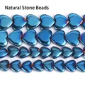 Blue heart-shaped electroplated hematite stone beads for DIY jewelry making material - Sapphire Blue