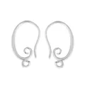 Detailed macro view of vintage style silver scroll ear hooks for DIY earring making projects - Style 8 / Silver Plated Copper
