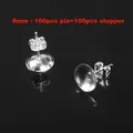 Vue détaillée de haute qualité de clous d'oreilles DIY 8mm avec fermoirs papillon argentés - 1 Tige + 1 Poussette / 8mm / Argent