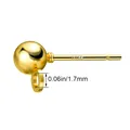 18K gold plated ball stud earring posts with loop connector for DIY jewelry making - 4mm Round Ball (Engraved) / 1 Piece / Gold