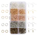 Assorted DIY jewelry making kit with earring hooks and jump rings in a storage box. - Earring Hook and Jump Ring Combo Kit