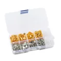 Detail view of DIY earring making kit with various metal posts and silicone backs in a box - Flat Head Pin and Ear Back Set (Grid)