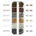 Detailed view of DIY jewelry kit with multi-color lobster clasps and jump rings in a box. - Color Mixed Lobster Clasp and Jump Ring