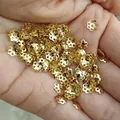 6mm 18k gold-plated hollow daisy flower bead caps for DIY jewelry making and bracelet spacers. - 6mm / Daisy Style (P104) / 100pcs Pack / Gold (Price for 1 Piece)