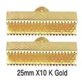 Set of 10 gold 25mm ribbon crimp ends connectors for DIY jewelry necklace making - 25mm (1 Piece) / KC Gold